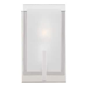 Syll 5 in. 1-Light Chrome Vanity Light with Clear Highlighted Satin Etched Glass Shades