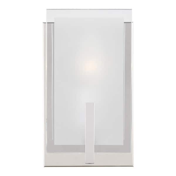 Generation Lighting Syll 5 in. 1-Light Chrome Vanity Light with Clear Highlighted Satin Etched Glass Shades