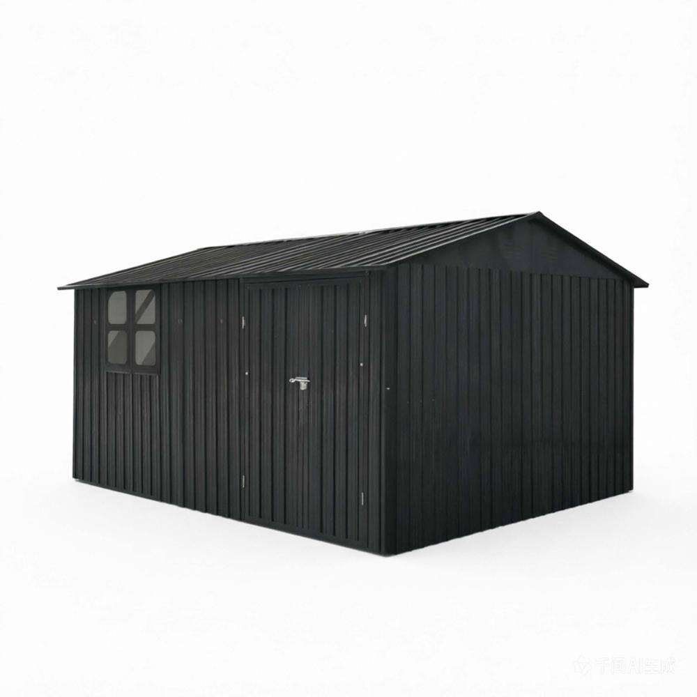JUJABU 12 ft. W x 10 ft. D Black Metal Garden Shed with Window