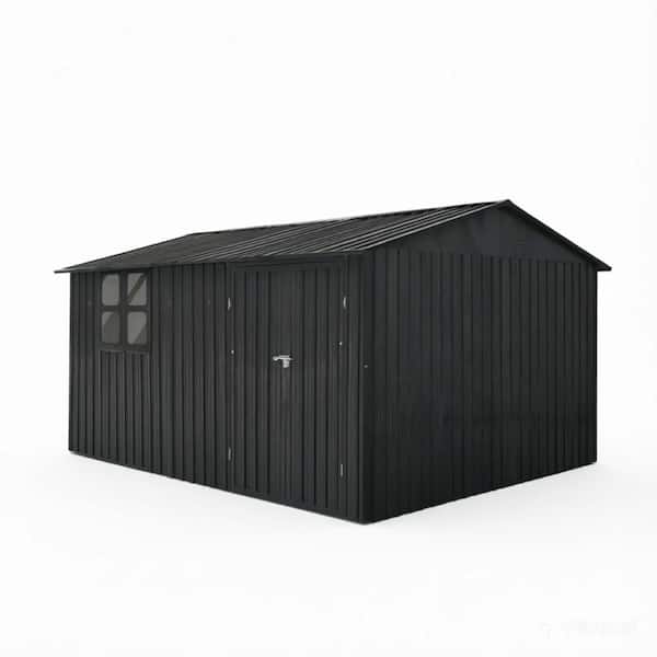 JUJABU 12 ft. W x 10 ft. D Black Metal Garden Shed with Window