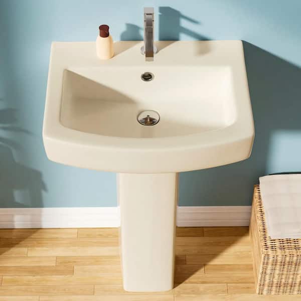 Aguamaph 18 in. D x 22 in. W Pedestal Combo Bathroom Sink in Bone Vitreous China Rectangular Combo Pedestal Sink with Overflow