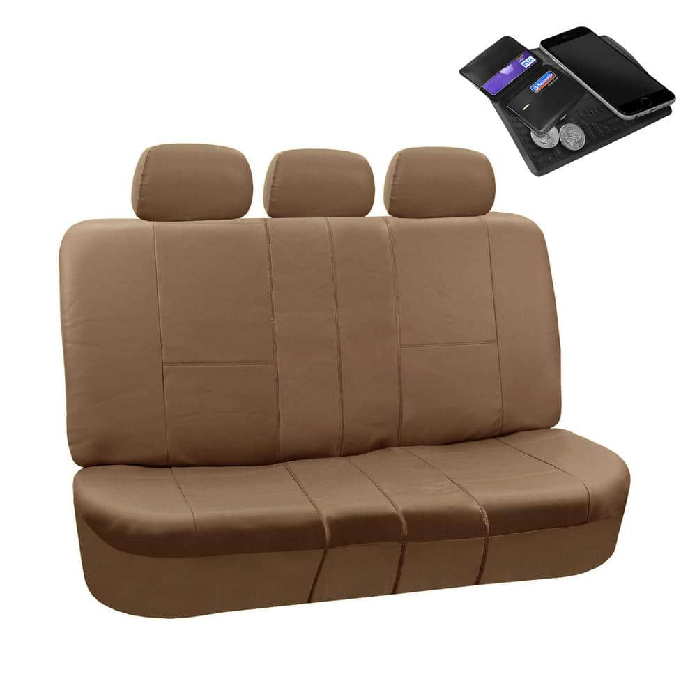 Fh Group Premium Pu Leather 52 In X 58 In X 1 In Split Bench Rear Seat Cover Dmpu002tan013 The Home Depot