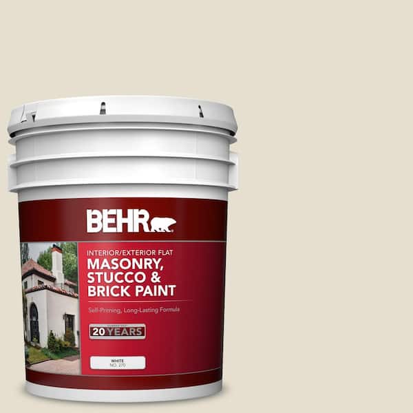BEHR 5 gal. #GR-W12 Confident White Flat Masonry, Stucco and Brick Interior/Exterior Paint