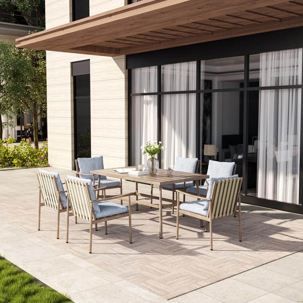 SleekLine 6-Piece Aluminum Outdoor Patio Dining Chairs with Blue Cushions price history on PriceWatchPro