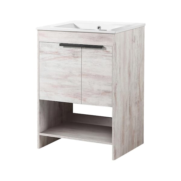 FINE FIXTURES Phoenix 24 in. W x 18.32 in. D x 33.5 in. H Bath Vanity in Rustic White with White Ceramic Top