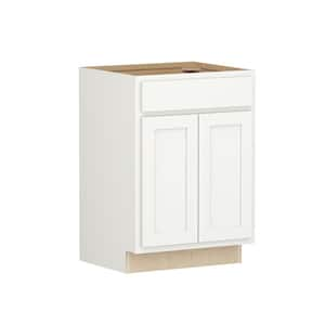 Shaker Partial Overlay 24 in. W. x 20.75 in. D x 34.5 in. H Plywood Assembled Vanity Sink Base Bath Cabinet Linen White