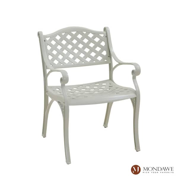 Mondawe White Cast Aluminum Outdoor Patio Ergonomic Dining Chair Set of 2