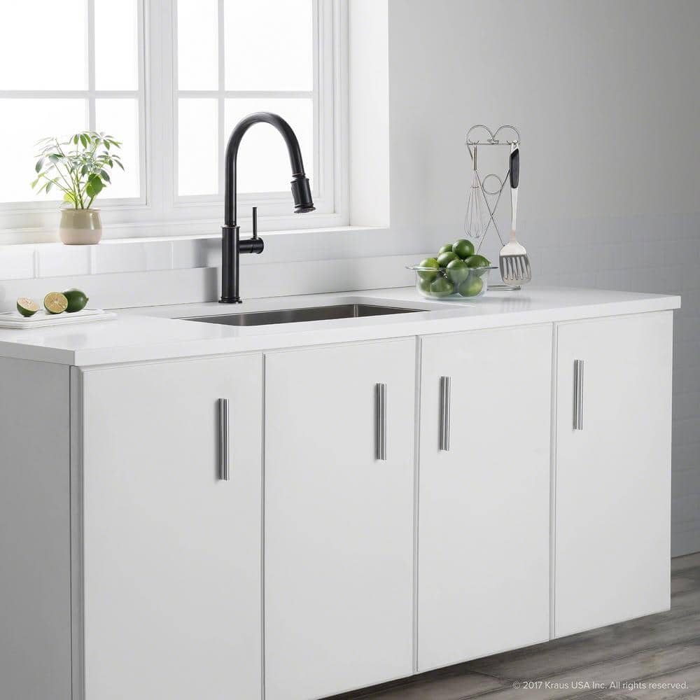 Elegant Bronze 17" Modern Pull-Out Spray Kitchen Faucet