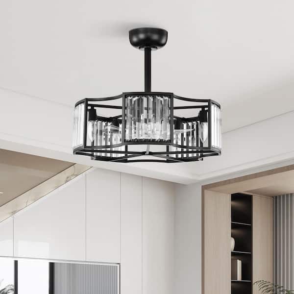 Heritage 12 in. 5-Light Indoor Black Crystal Downrod Type Modern Caged Ceiling Fan Downrod and Remote Control Included