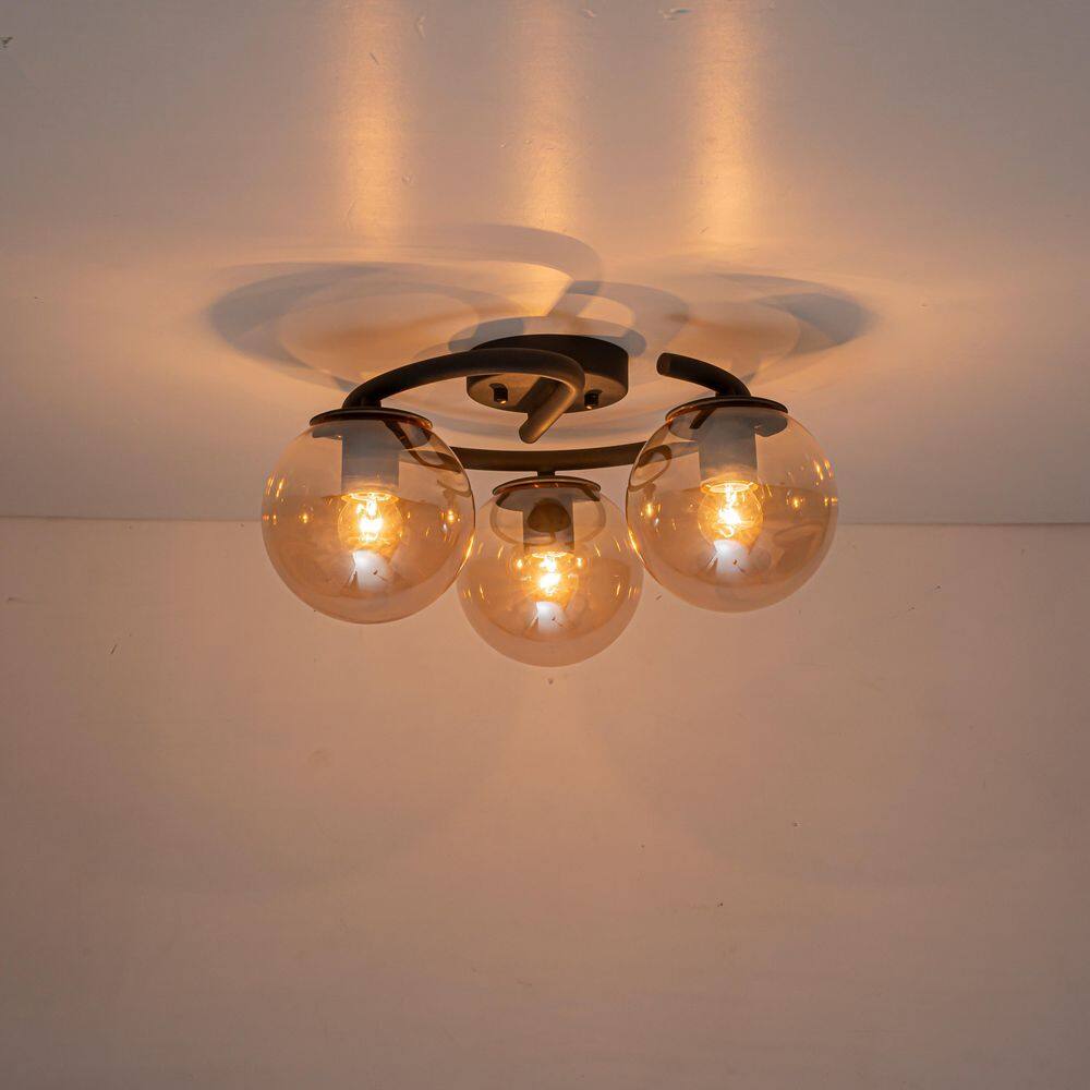 17 in. 3-Light Black Flush Mount Ceiling Light with Amber Glass Globe Shades price history on PriceWatchPro