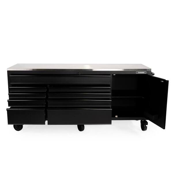 Husky 84 in. W x 24 in. D 9-Drawer Heavy-Duty Mobile Workbench with Stainless Steel Top in Matte Black