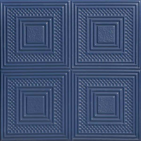 A La Maison Ceilings Nested Squares 1.6 ft. x 1.6 ft. Glue Up Foam Ceiling Tile in Van Deusen Blue