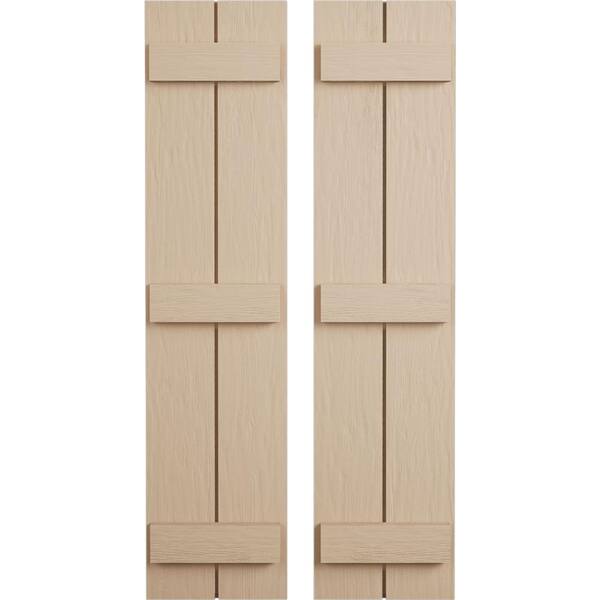 Ekena Millwork 11 in. x 62 in. Timberthane Polyurethane 2-Board Joined Board-n-Batten Rough Sawn Faux Wood Shutters Pair
