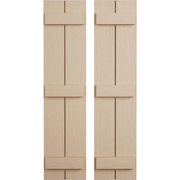 Ekena Millwork 11 in. x 80 in. Timberthane Polyurethane 2-Board Joined Board-n-Batten Rough Sawn Faux Wood Shutters Pair