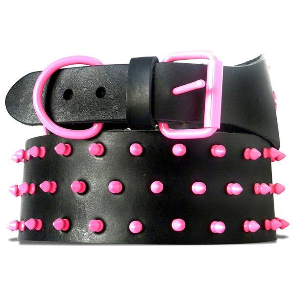 Platinum Pets 31 in. Black Genuine Leather Dog Collar in Pink Spikes