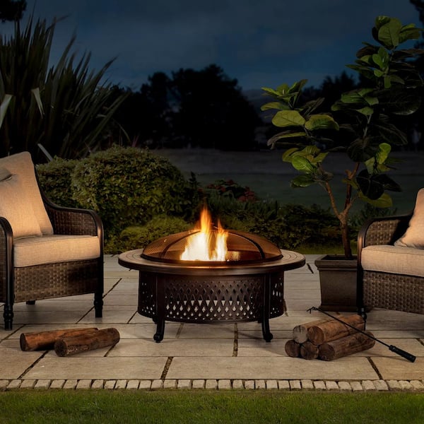 Round Steel Wood Burning Firepit Table, Alfresco Home Fire Pit