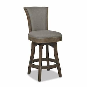 Henry 27 in. Grey Linen Modern Rustic Armless Swivel Kitchen Counter Height Bar Stool with Wood Frame
