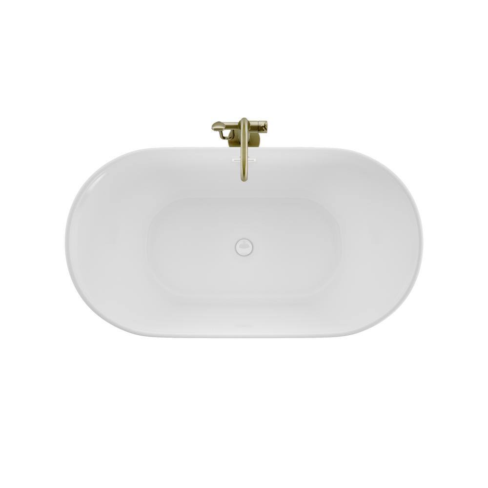 Lyndsay 59" White Acrylic Freestanding Soaking Bathtub with Brushed Bronze Faucet