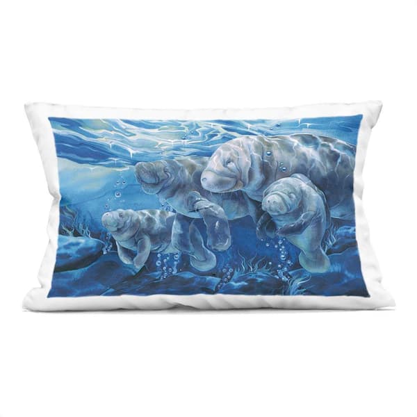 Stupell Industries Underwater Manatee Family Blue Abstract Polyester 14 in. X 20 in. Throw Pillow