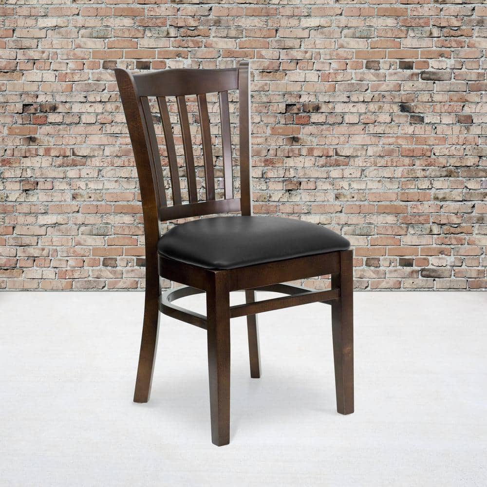 High Slat Windsor Side Chair in Walnut with Black Vinyl Seat