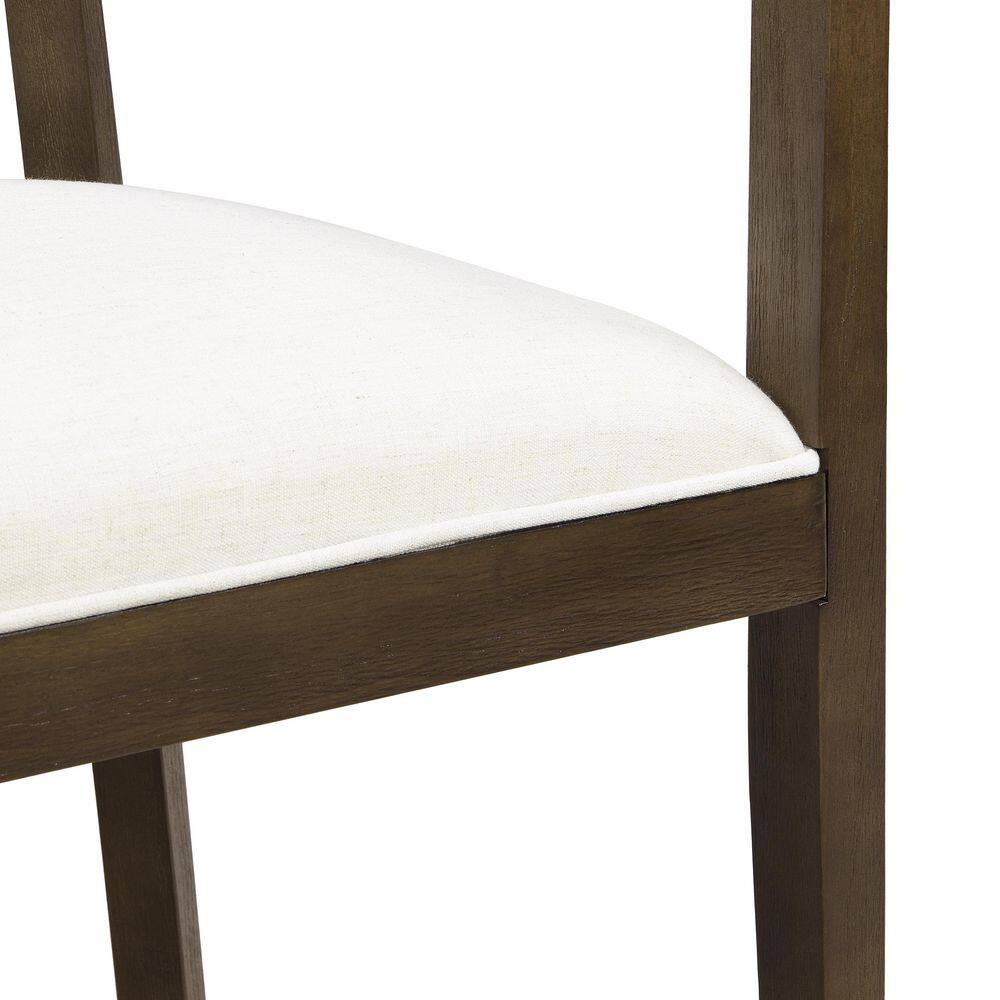 Beige Upholstered Wood Dining Chairs with Open-Back Design, Set of 2