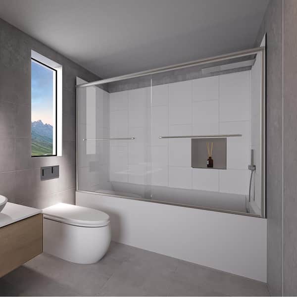 NuVo Winter White-Rainier 60 in. L x 32 in. W x 83 in. H Rectangular Tub/ Shower Combo Unit in Chrome Right Drain