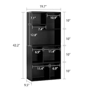 Bookshelf, Bookcase with 7 Open Adjustable Storage Cubes, Floor Standing Unit, Side Table Bookcase, Black