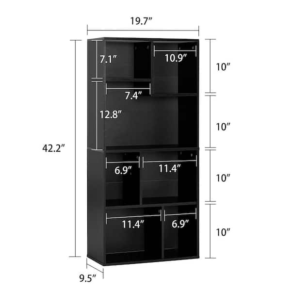 Bookshelf, Bookcase with 7 Open Adjustable Storage Cubes, Floor Standing Unit, Side Table Bookcase, Black