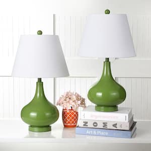 Amy 24 in. Fern Green Gourd Glass Table Lamp with White Shade (Set of 2)