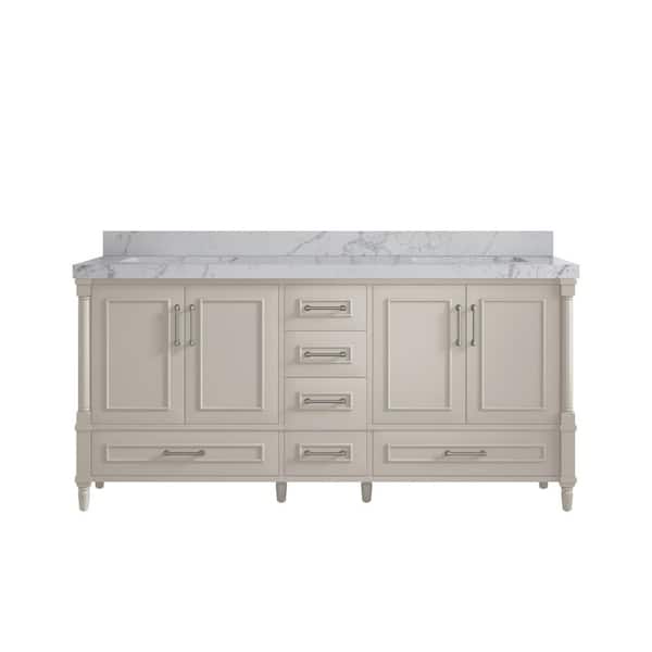 Willow Collections Hudson 72 in. W. x 22 in. D x 36 in. H Double Sink Bath Vanity in Fine Grain with 2 in. Venation Qt. Top