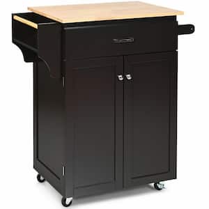 32 in. W Brown Rolling Kitchen Cart Island with Wood Countertop, Kitchen Cart Trolley on Wheels