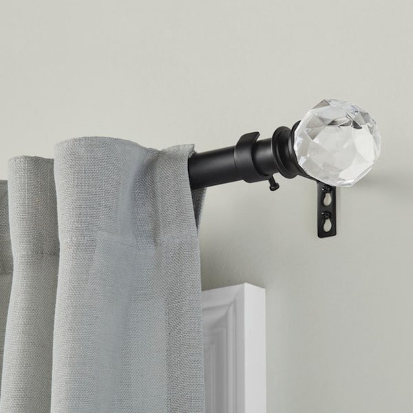 Faceted Crystal Sphere Matte Black Plastic Curtain Rod Finial (Set of 2)