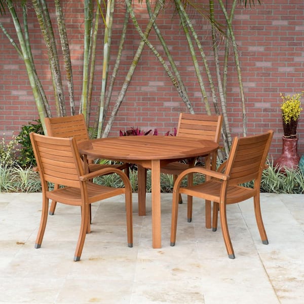 Arizona Eucalyptus Wood 5-Piece Round Patio Dining Set