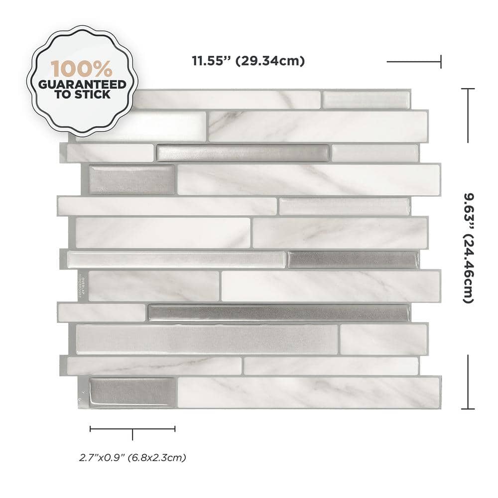 Milano Carrera Gray and White Peel and Stick Vinyl Backsplash Tiles