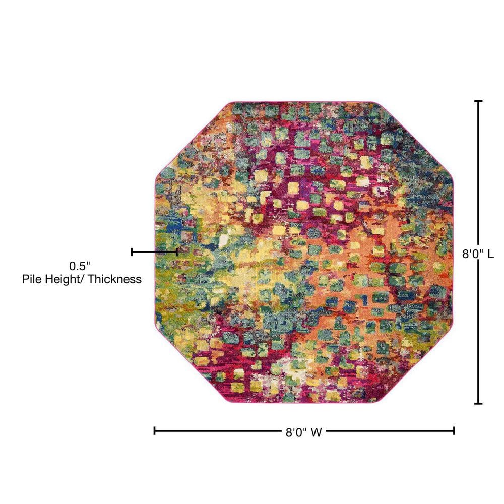 Colorful Abstract Octagon Synthetic Indoor Rug