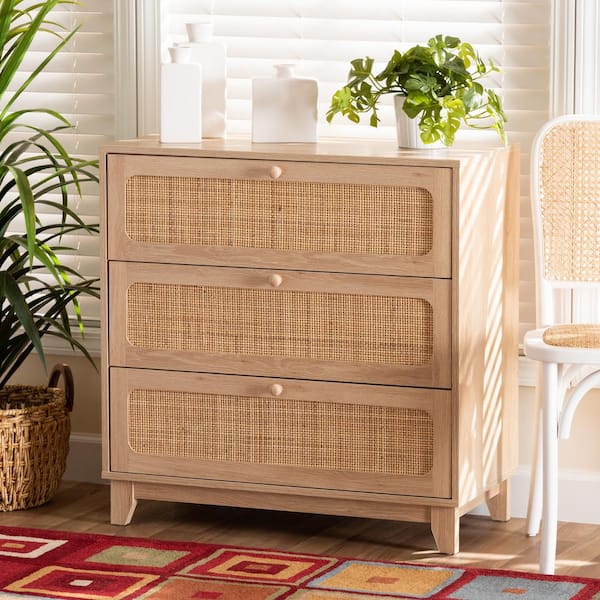 Baxton Studio Elsbeth Oak and Natural Brown 3-Drawer Storage Cabinet