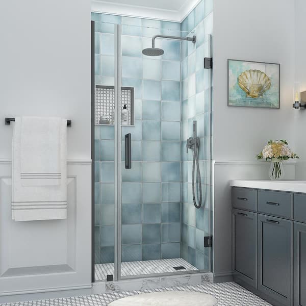 Aston Belmore XL 39.25 - 40.25 in. W x 80 in. H Frameless Hinged Shower Door with Clear StarCast Glass in Matte Black
