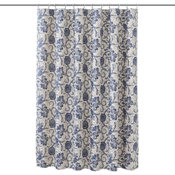 Dorset 72 in Navy Creme Blue Floral Shower Curtain