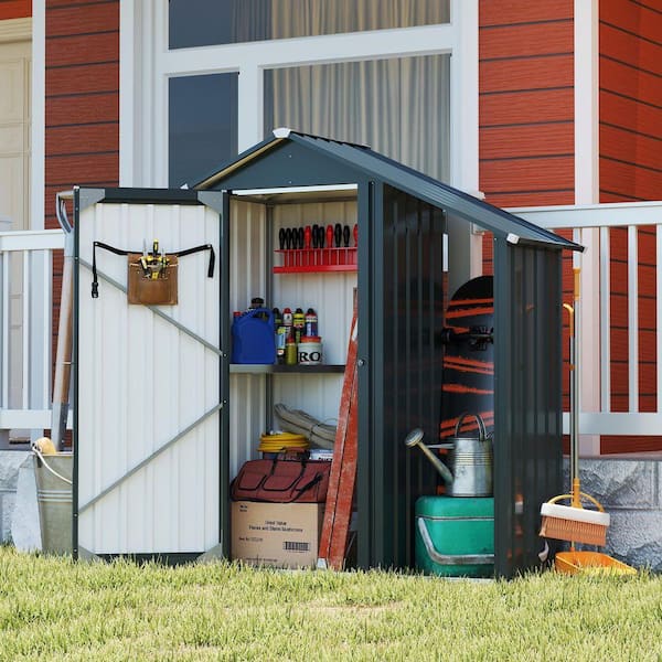 Sudzendf 4.6 ft. W x 2 ft. D Dark Gray Metal Lockable Garden Shed