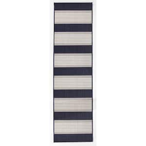 Soren Dark Blue 2 ft. x 7 ft. Stripe Indoor/Outdoor Area Rug