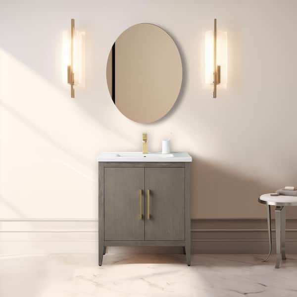 Vanity Art 30 in. W x 18.5 in D x 34 in. H Single-Sink Bathroom Vanity Cabinet in Driftwood Gray with Ceramic Top in White