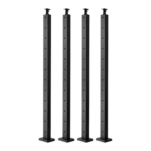 SKYSHALO 4-Pack Cable Railing Post, 42 in. x 1 in. x 2 in. Steel Horizontal Hole Deck Railing Post, 12 Pre-Drilled Holes