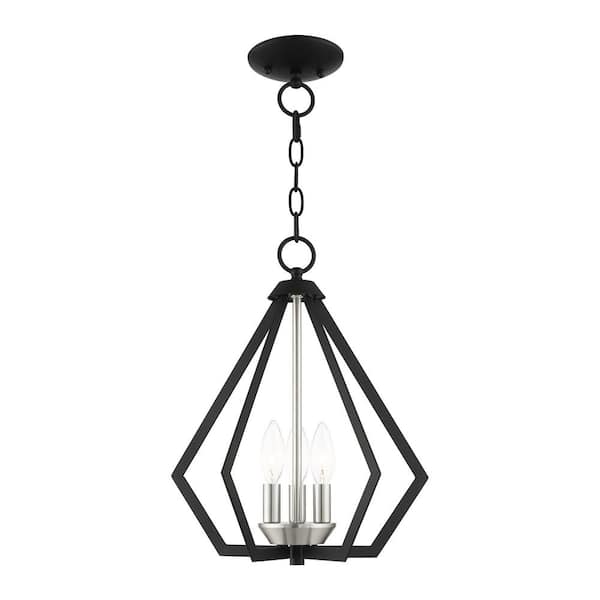 AVIANCE LIGHTING Dorrance 14 in. 3-Light Black Diamond Convertible Mini Chandelier/Semi Flush with Brushed Nickel Cluster