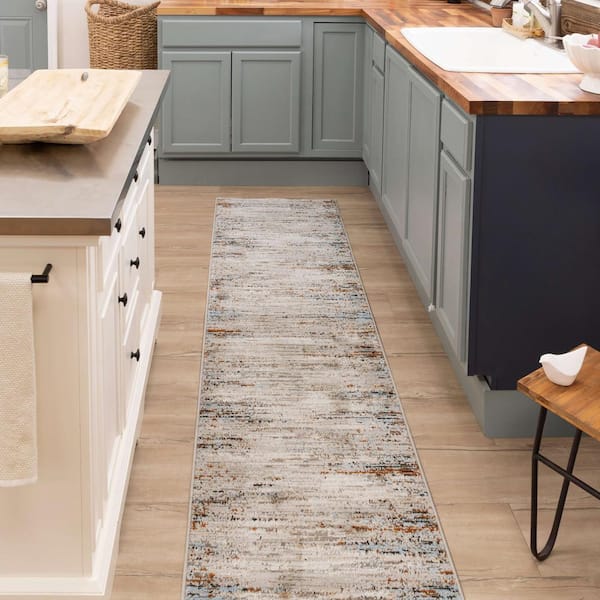Clinton Blue 2 ft. x 8 ft. Modern Contemporary Abstract Striped Runner Rug