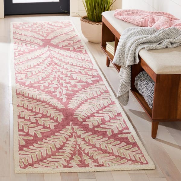 Capri 2 ft. x 5 ft. Pink/Ivory Geometric Leaf Runner Rug