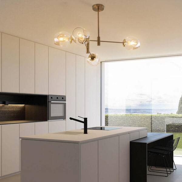 OUKANING 33 in. 4-Light Gold Mid-Century Island Pendant