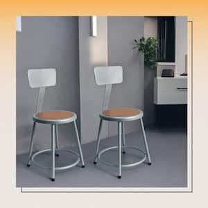 Felix Collection 18 in. Stool with Backrest, Grey Metal Frame, Masonite Seat Pan, AssemblyReady