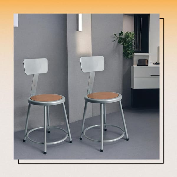 HAMPDEN FURNISHINGS Felix Collection 18 in. Stool with Backrest, Grey Metal Frame, Masonite Seat Pan, AssemblyReady