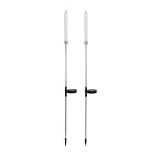 Solar Powered 40 in. H Candlestick Christmas Pathway Lights Garden Stakes with White LED Light (Set of 2)