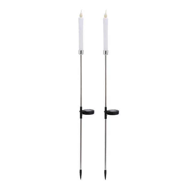 Alpine Corporation Solar Powered 40 in. H Candlestick Christmas Pathway Lights Garden Stakes with White LED Light (Set of 2)